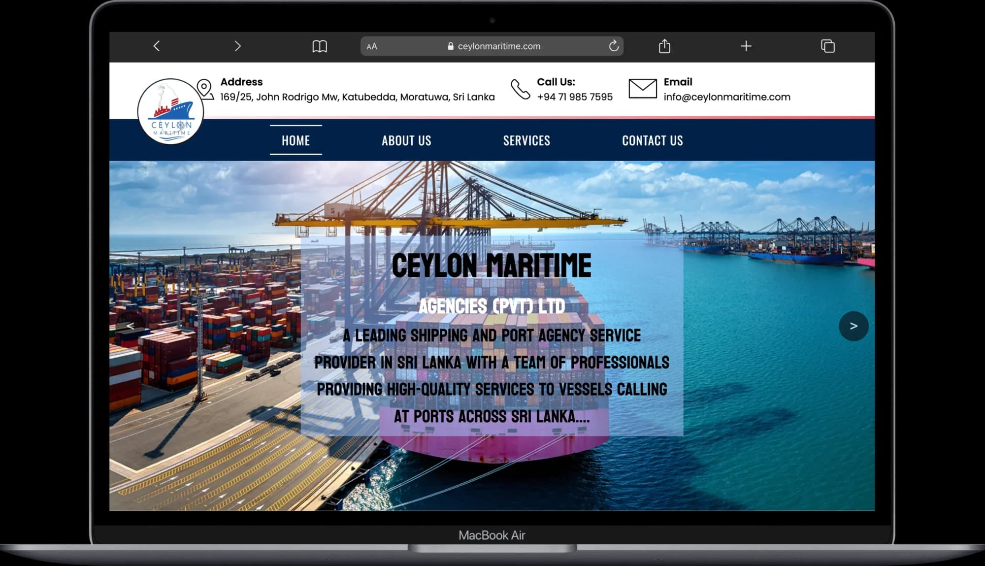 Ceylon Maritime Agencies website homepage developed by ITSOFT SOLUTIONS.